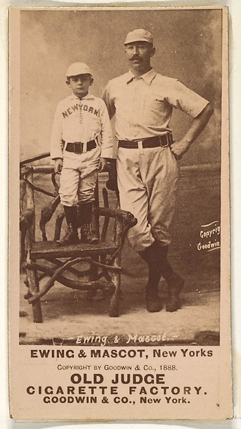 Goodwin & Company, William "Buck" Ewing, Captain and Catcher, with Mascot, New York, from the Old Judge series (N172) for Old Judge Cigarettes