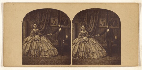 Unknown, [Genre: man in top hat approaching woman in hoop dress]