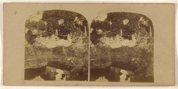 Unknown, [Woman seated on ground overlooking a brook, her reflection seen in the brook]