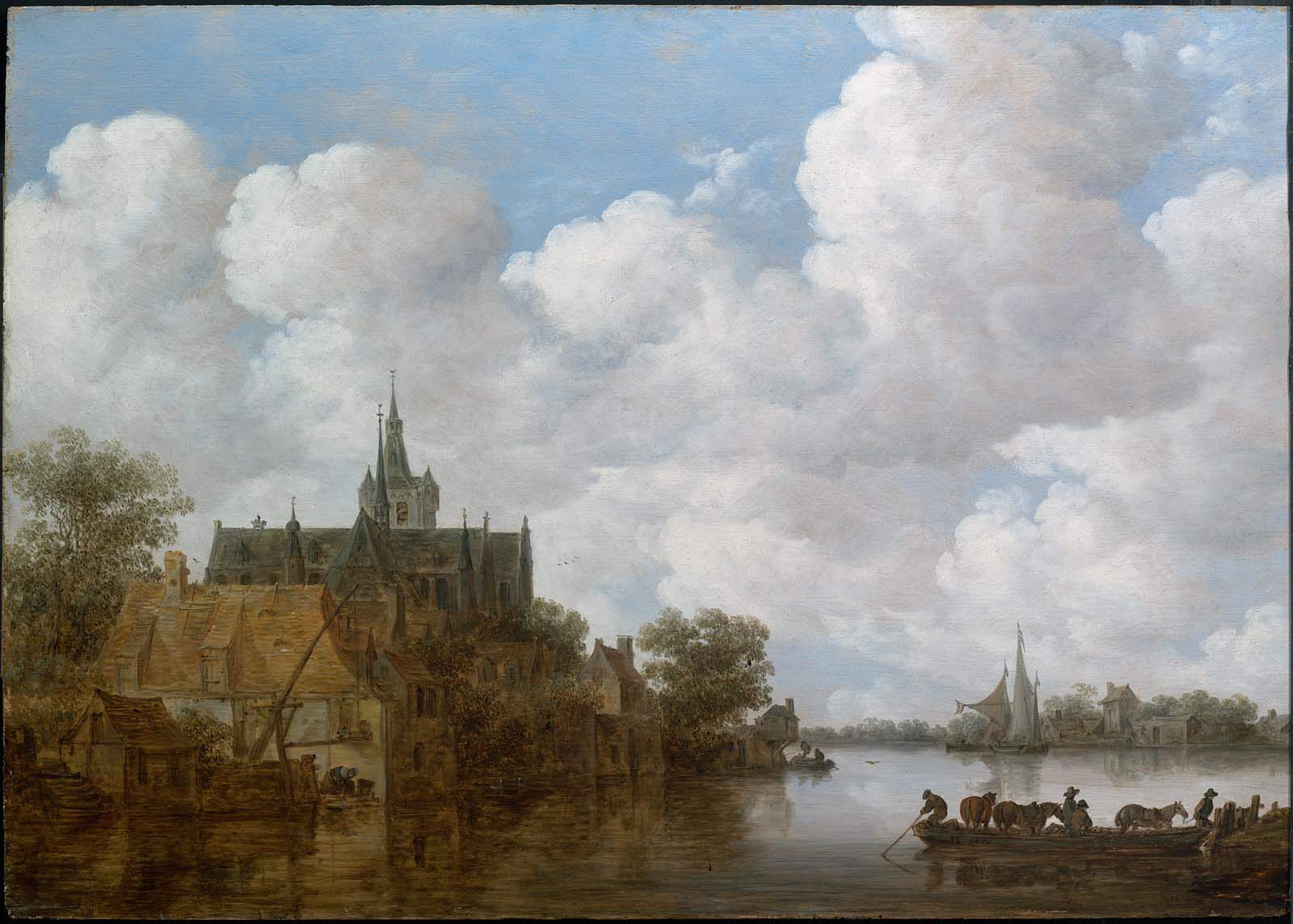 Jan van Goyen, River Landscape with a Ferry and a Church