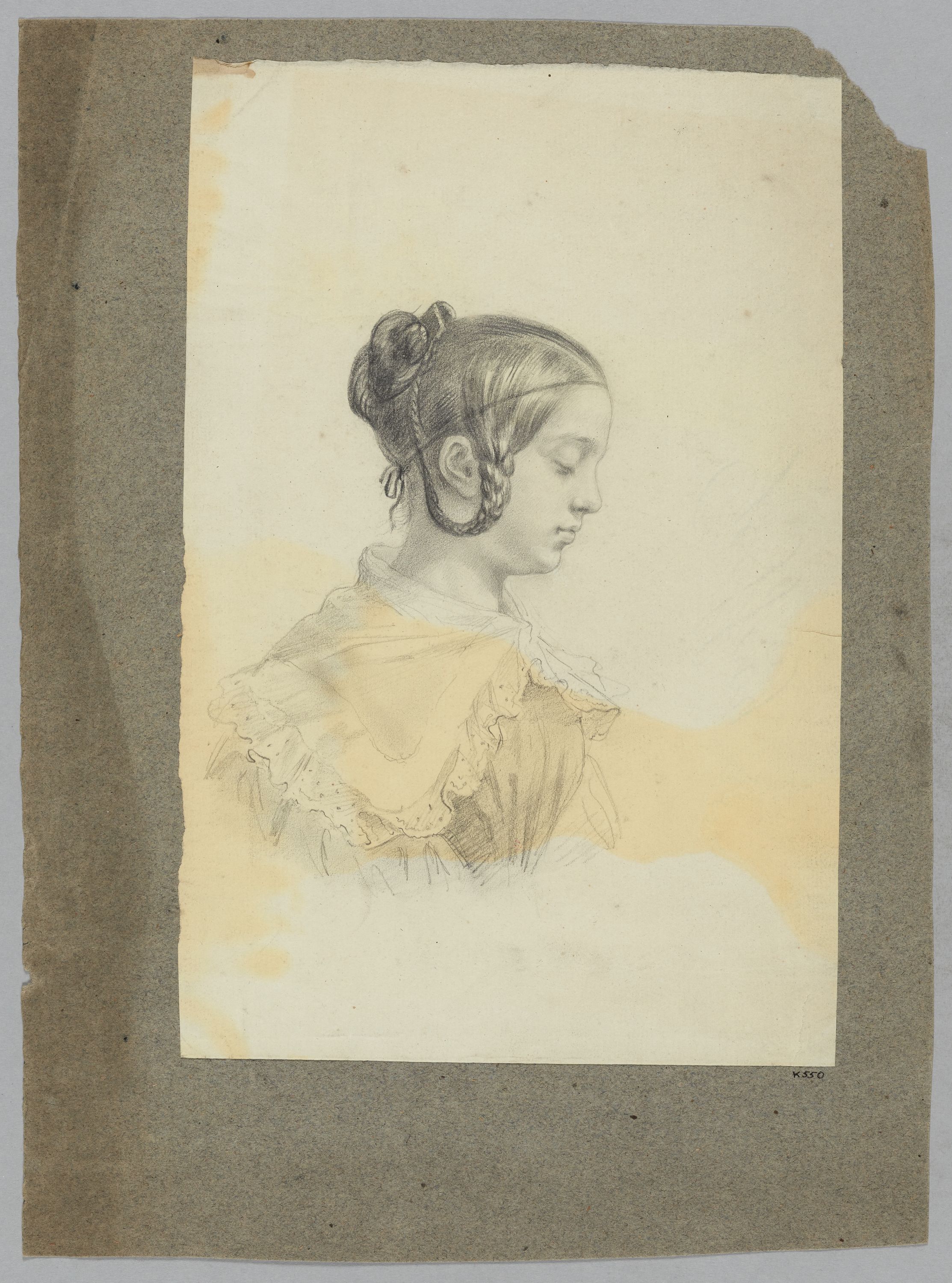 Héloïse Suzanne Colin, Portrait en buste et de profil d'une jeune fille avec large col bordé de dentelle, Fonds d’archives graphiques de Maurice Leloir