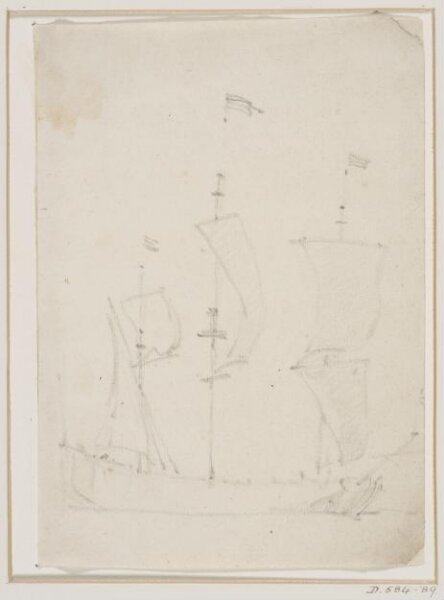 willem van de velde the younger, Rough sketch of a ship under sail; broadside view