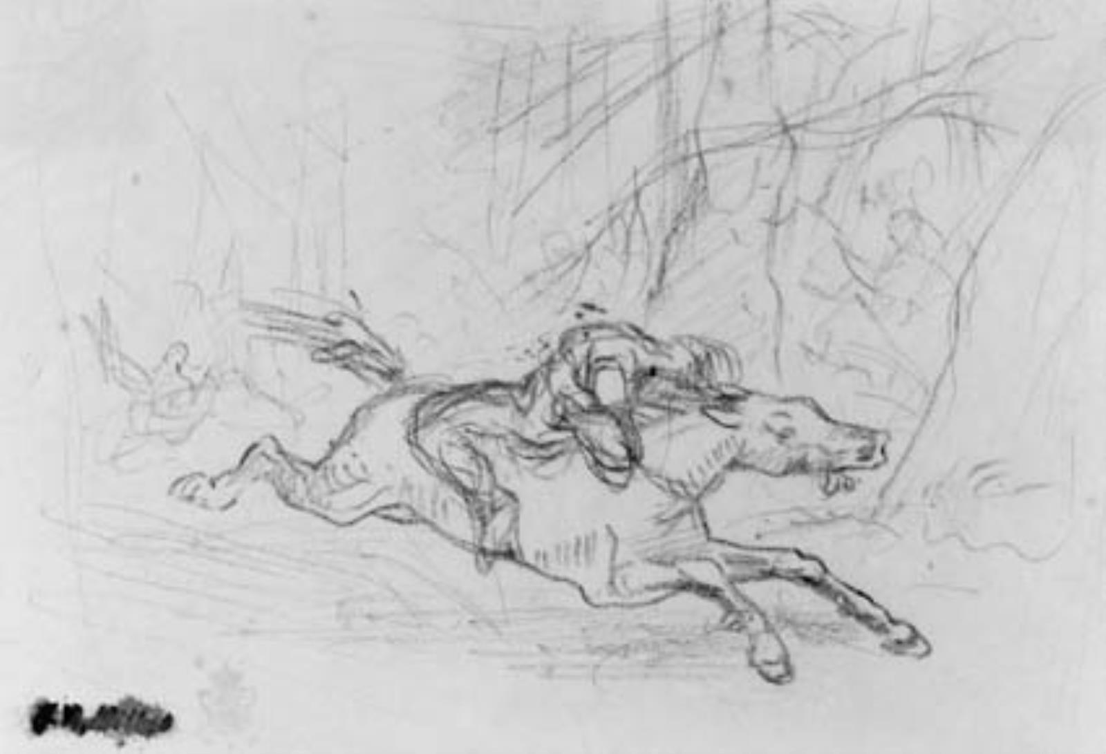Jean François Millet, Bagbunden mand på vild hest i en skov. Simon Butler