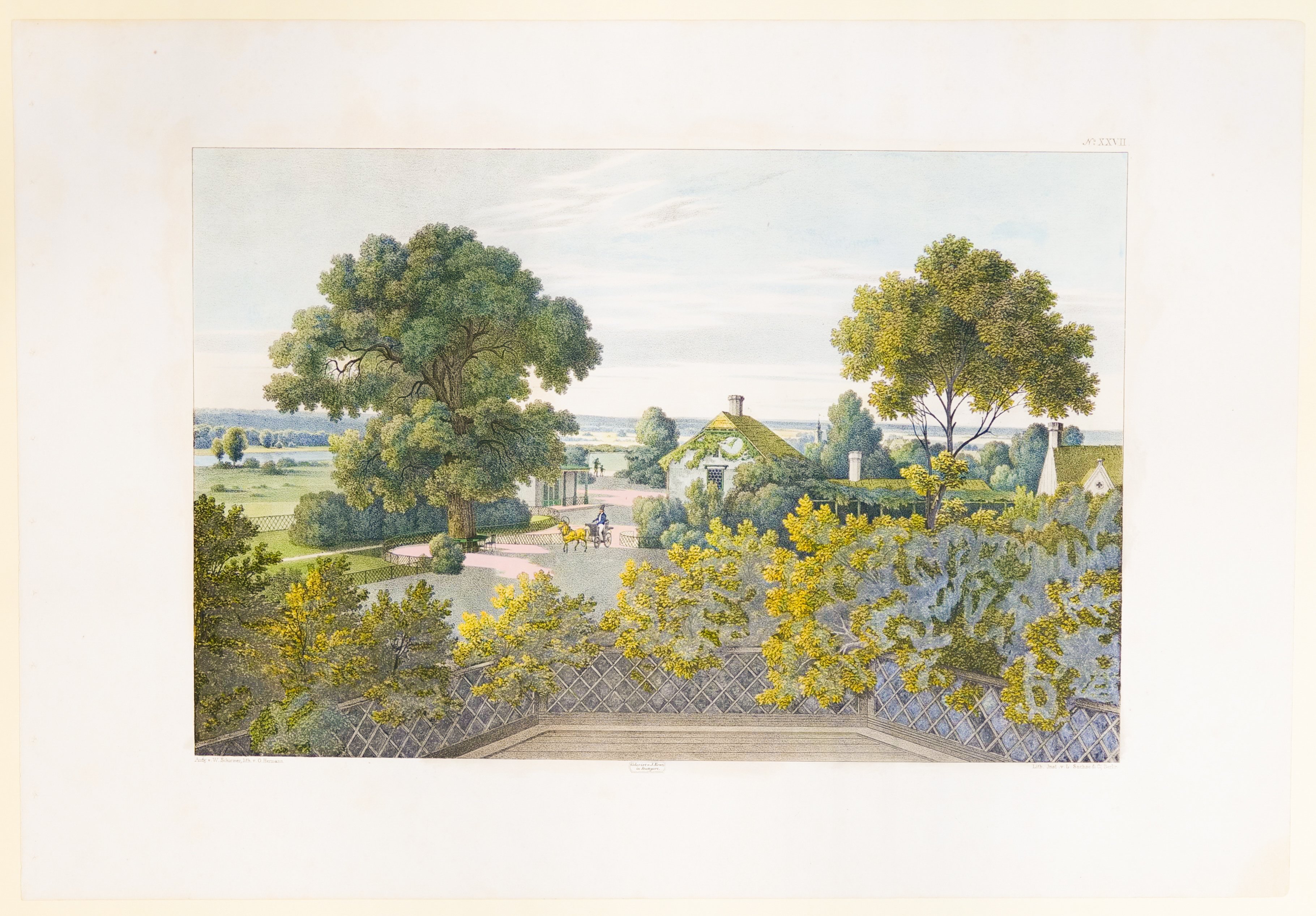 Hans Otto Hermann (Lithograf), Aussicht vom englischen Haus, Tafel XXVII der "Andeutungen über Landschaftsgärtnerei"