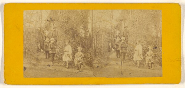 Unknown, [Children playing soldiers in woods]