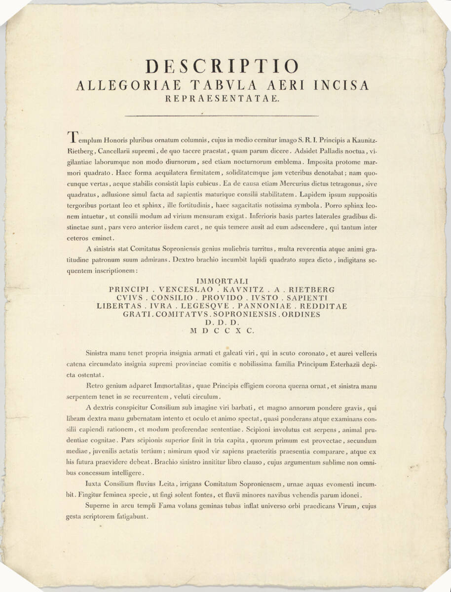 Anonym, DESCRIPTIO ALLEGORIAE TABULA AERI INCISA REPRAESENTATAE.