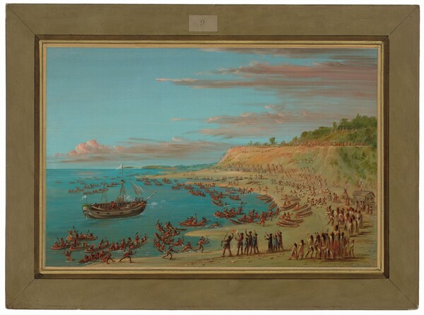 George Catlin, The Griffin Entering the Harbor at Mackinaw.  August 27, 1679