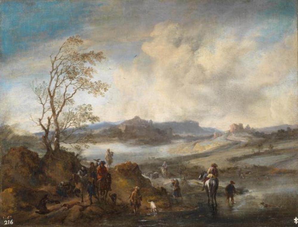 Philips Wouwerman, Hawking Party by a River