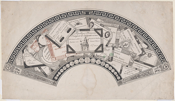 Anonymous, French, 18th century, Fan design with Republican assignats (French revolutionary money)