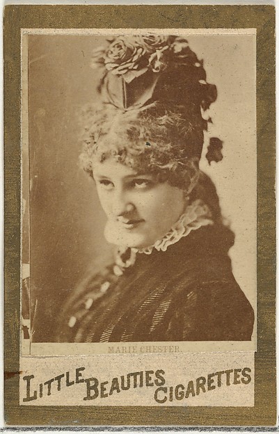 Allen & Ginter, Marie Chester, from the Actresses and Celebrities series (N60, Type 1) promoting Little Beauties Cigarettes for Allen & Ginter brand tobacco products