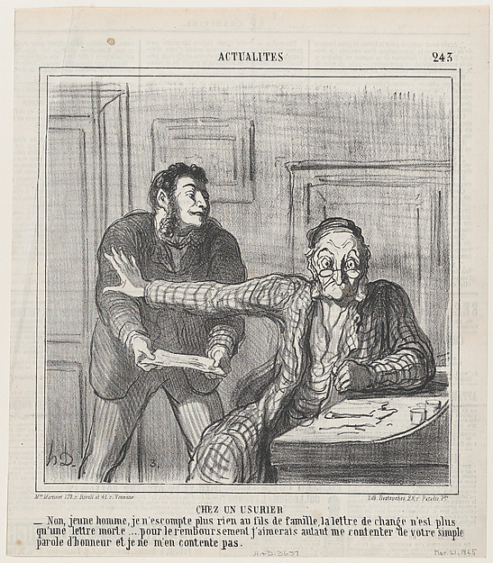 Honoré Daumier, At a usurer's, from 'News of the day,' published in Le Charivari, March 21, 1865