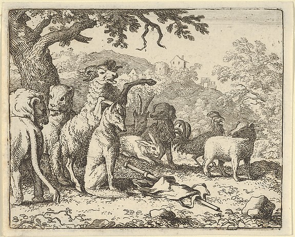 Allart van Everdingen, The Ram, Chapelain of the Lion, Gives the Benediction to Renard before His Depature for Rome from Hendrick van Alcmar's Renard The Fox