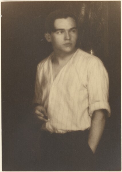 Louis Fleckenstein, [Portrait of a Young Man in Striped Shirt with Cigarette]