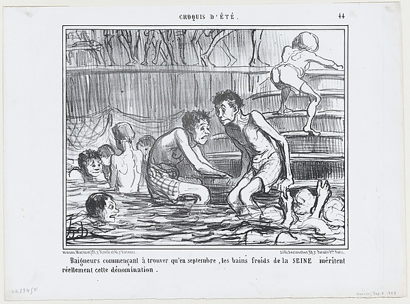 Honoré Daumier, Baigneurs commençant à trouver qu'en septembre..., from Croquis d'Été, published in Le Charivari, September 3, 1858