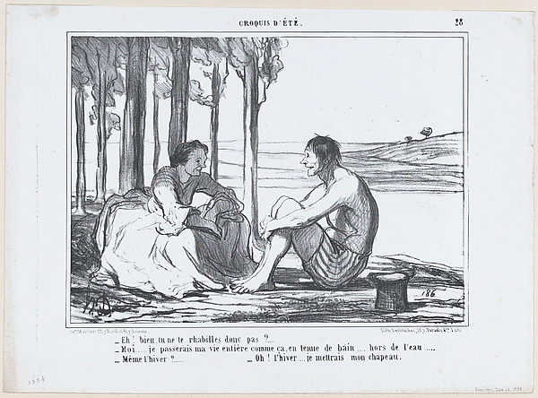 Honoré Daumier, Eh! bien, tu ne te rhabilles donc pas?..., from Croquis d'Été, published in Le Charivari, June 26, 1858