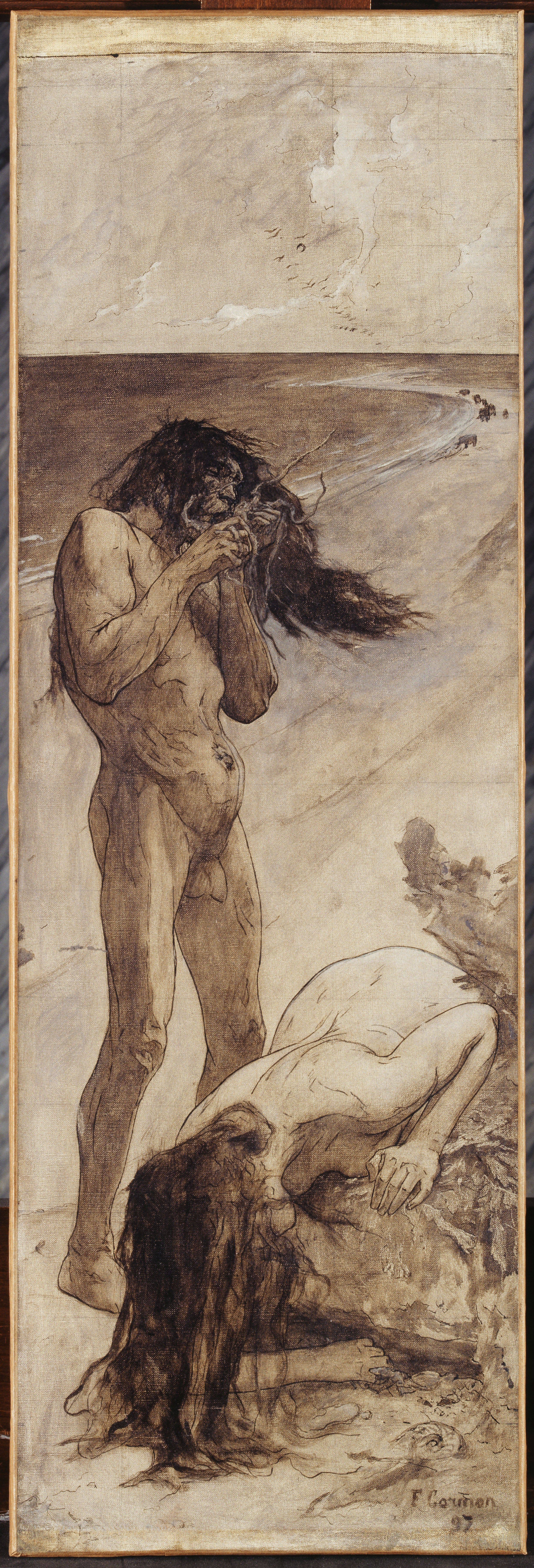 Fernand Cormon, Les mangeurs de crabe, esquisse pour l'amphithéâtre de paléontologie du Museum d'histoire naturelle de Paris