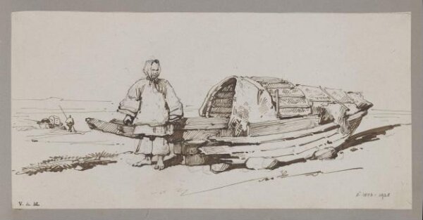 George Chinnery, Broken Tanka boat on the shore