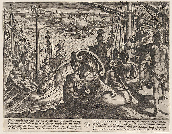Antonio Tempesta, Plate 33: Dutch and Roman Flotillas on the Rhine, from "The War of the Romans Against the Batavians" (Romanorvm et Batavorvm societas)