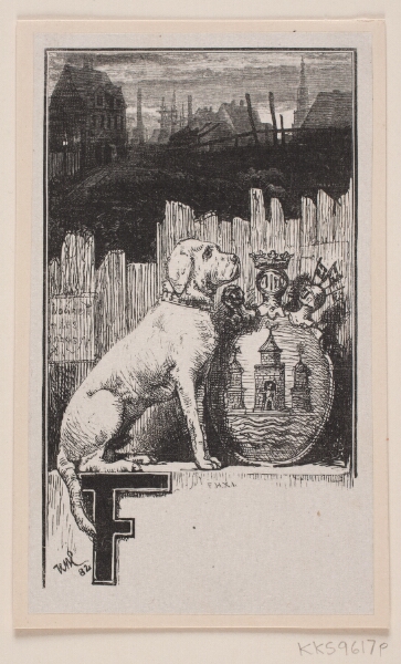 F. Hendriksen, Initialvignet."F" med en hund og Københavns våben