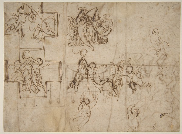 Guido Reni, Studies of Flying Putti (recto); Composition Studies (verso)