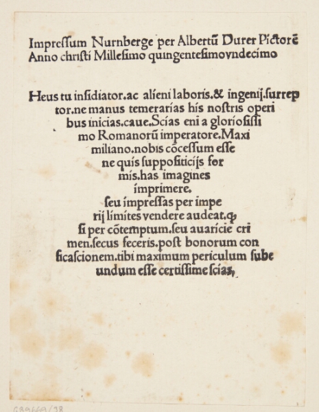 Albrecht Dürer, Kolofonblad