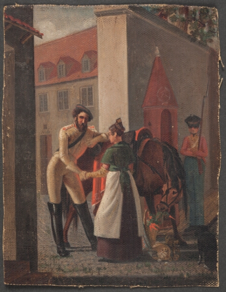Ditlev Blunck, Gadescene. En kavalerist tager afsked med en pige