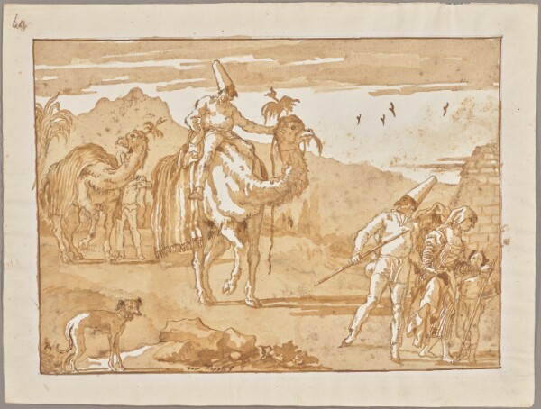 Giovanni Domenico Tiepolo, The Punchinello Riding a Camel at the Head of a Caravan
