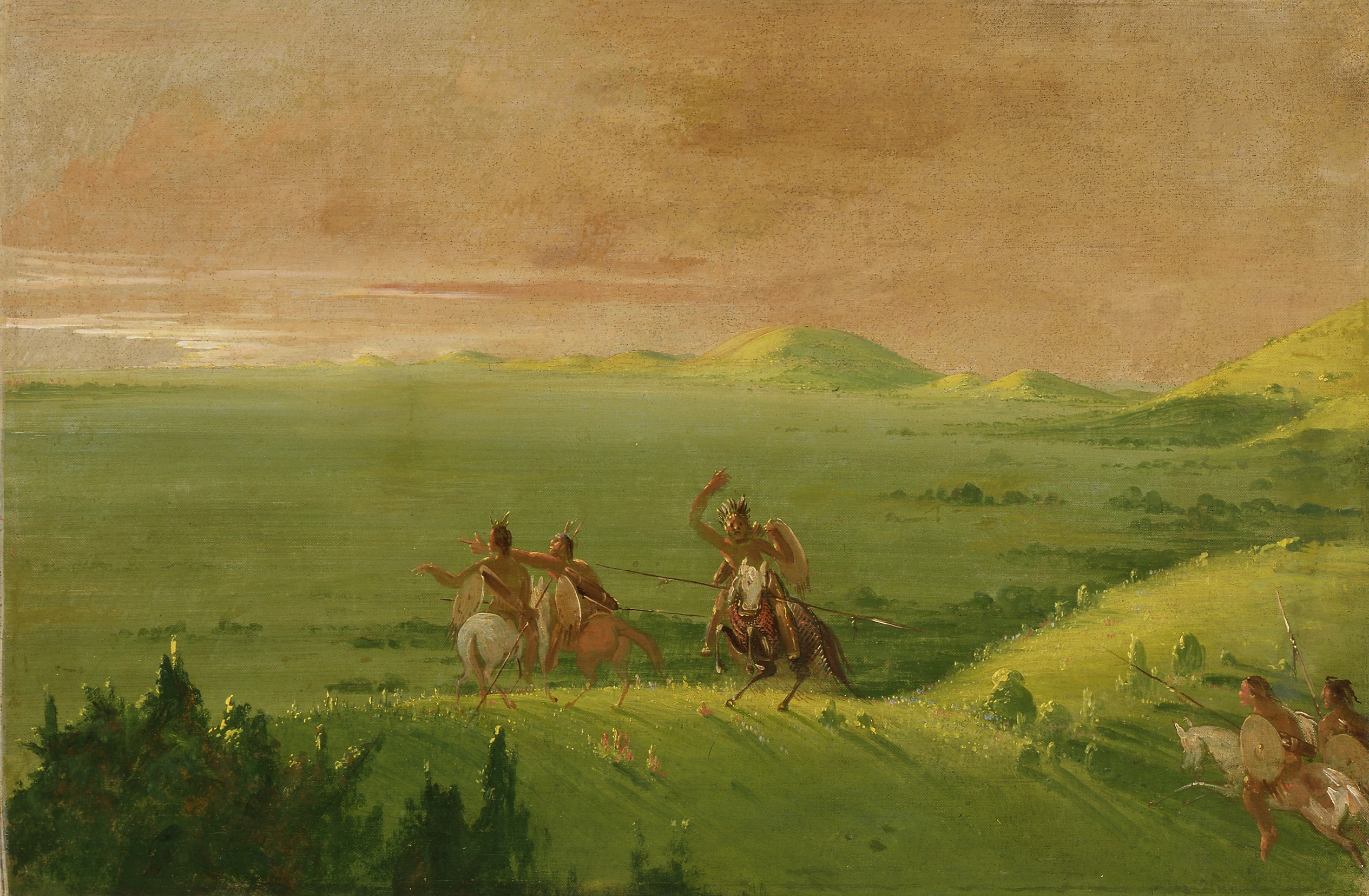 George Catlin, Comanche War Party, Chief Discovering the Enemy and Urging his Men at Sunrise