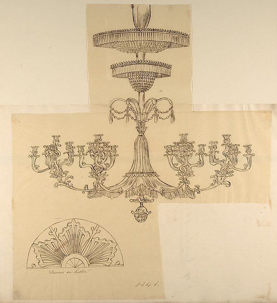 Anonymous, French, 19th century, Designs for a Chandelier and a Plaster Mount