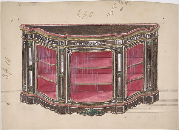 Anonymous, British, 19th century, Design for a Glass Fronted Cabinet with Red Interior