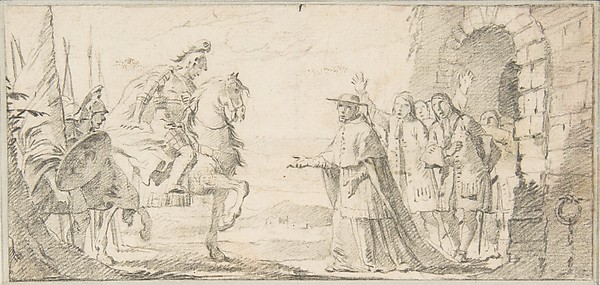 Giovanni Battista Tiepolo, Illustration for a Book:  Cardinal Receiving a General at a City Gate