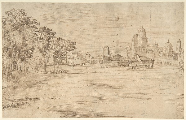 Anonymous, Italian, 16th century, Landscape with Buildings (recto); Studies for a Flagellation (verso)
