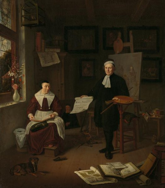 Michiel van Musscher, Portrait of Michiel Comans (1614-1687), calligrapher, etcher, painter and schoolmaster, with his third wife Elisabeth van der Mersche