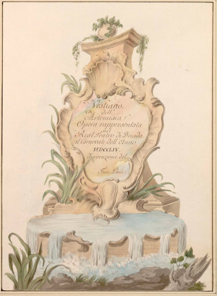 FrancescoPonte, Vestiario dell'Artemisia Opera: Titelblatt: Kartusche auf Brunnenaufbau als Schrifteinfassung