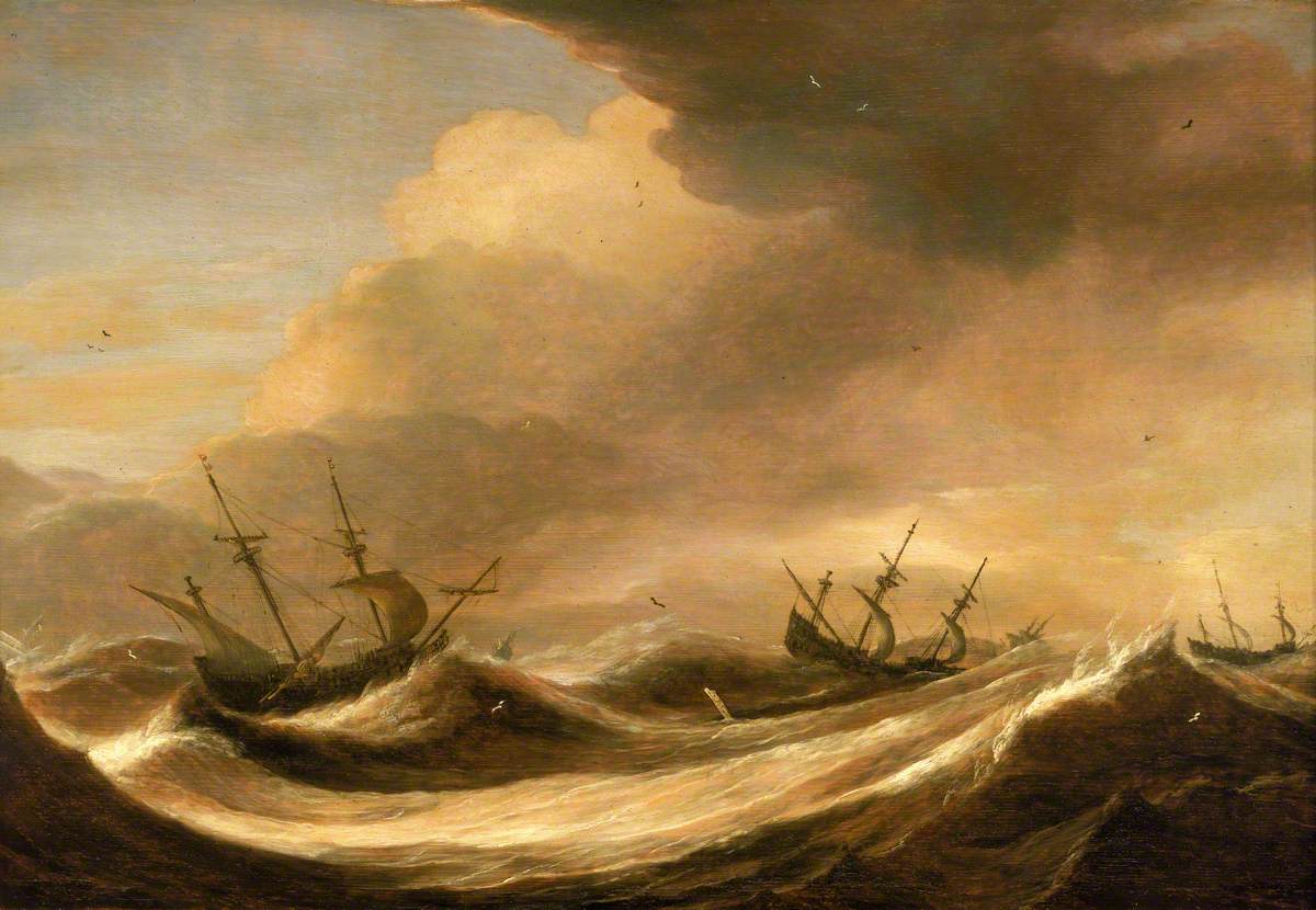 Pieter Mulier the Elder, Ships in a Heavy Sea Running Before a Storm