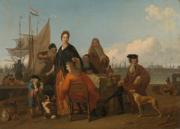Ludolf Bakhuysen, The Bakhuysen and de Hooghe Families dining at the Mosselsteiger (Mussel Pier) on the Y, Amsterdam