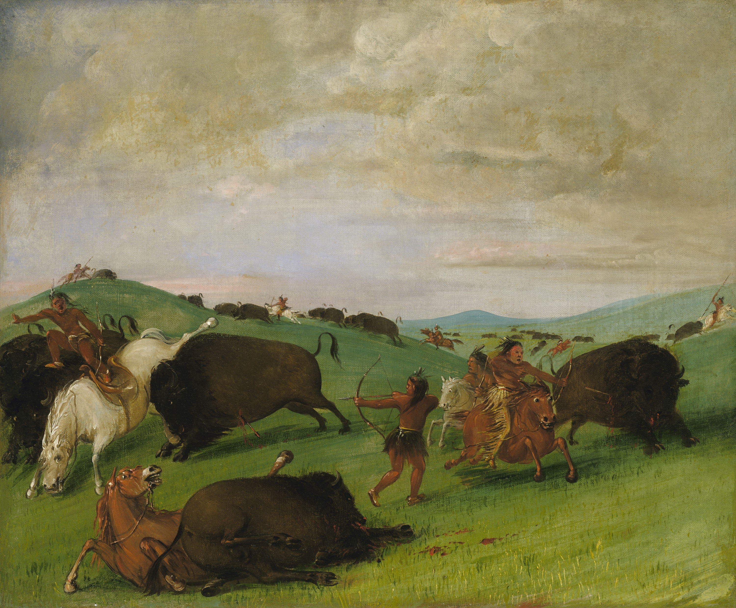 George Catlin, Buffalo Chase, Bulls Making Battle with Men and Horses