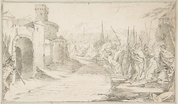 Giovanni Battista Tiepolo, Illustration for a Book:  Meeting Between Two Generals (?) before a Fortified Town