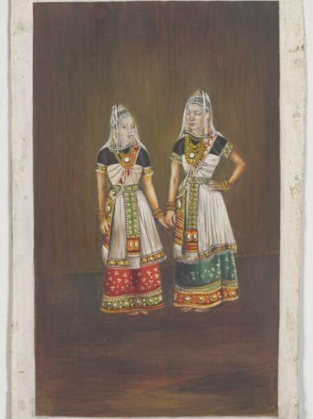Unknown, Two Manipuri dancing-girls standing together holding hands.