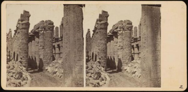 Francis Frith, Stereoscopic photograph of a column and part of the obelisk of Thutmosis