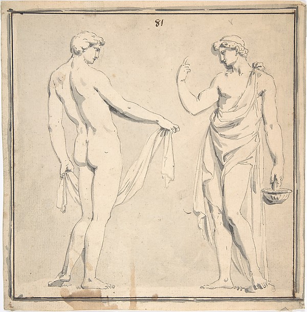 Anonymous, French, 18th century, Two Male Figures, one holding a basket