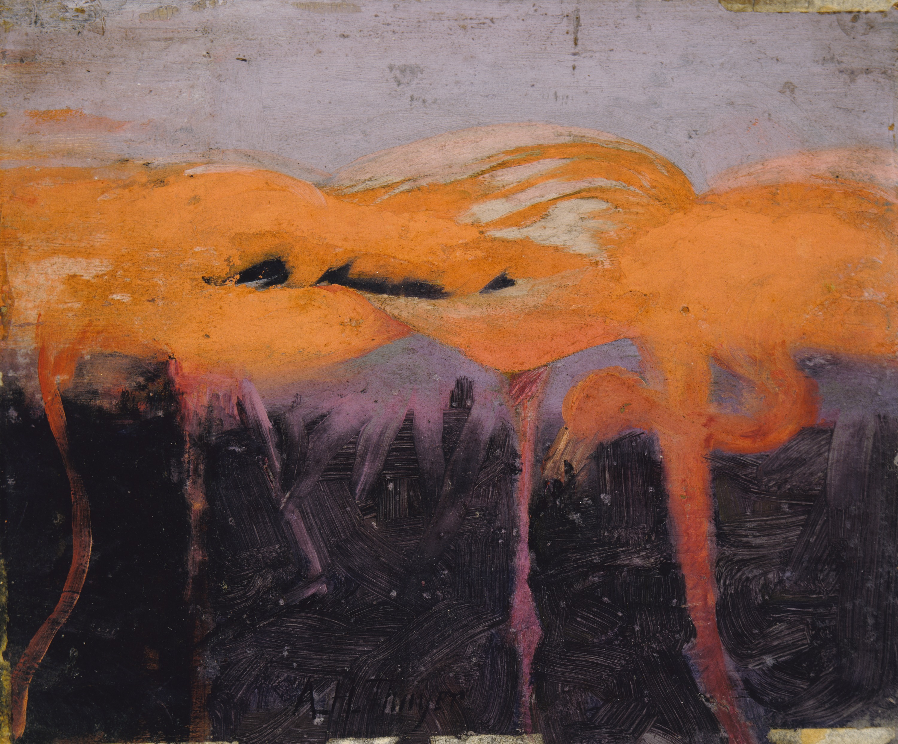 Abbott Handerson Thayer, Red Flamingoes, study for book Concealing Coloration in the Animal Kingdom