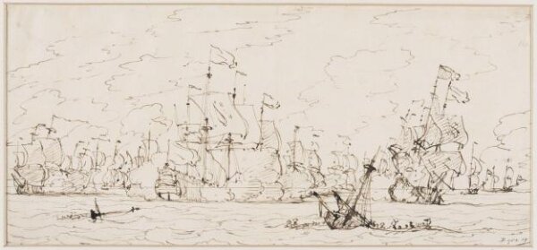 Willem van de Velde the younger, A sea fight; probably the Battle of Solebay, 1672
