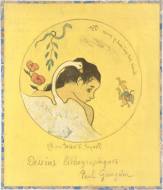 Paul Gauguin, ("Leda") Design for a Plate: Shame on Those Who Evil Think (Honi Soit Qui Mal y Pense) ; cover illustration for the "Volpini Suite" entitled Lithographic Drawings (Dessins lithographiques)