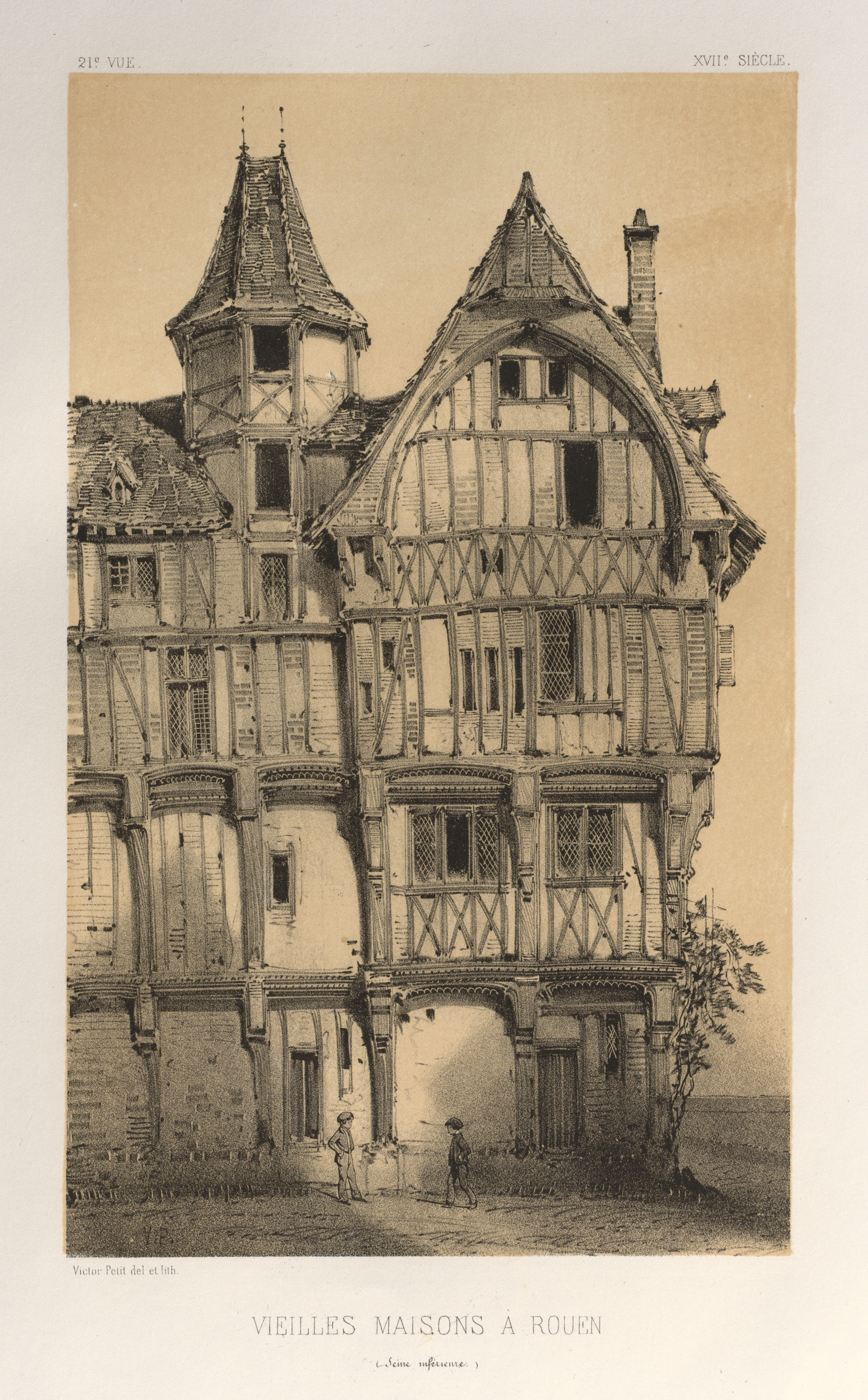 Victor Petit, Architecture Pittoresque ou Monuments des xveme. Et xvieme. Siecles: Chateaux De France des XV et XVI Siecles: Pl. 21, Vielles Maisons A Rouen (Seine-Inferieure)
