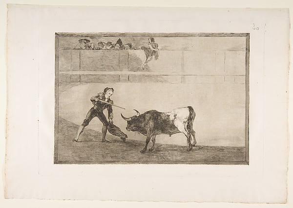 Goya (Francisco de Goya y Lucientes), Plate 30 from "La Tauromaquia": Pedro Romero killing the halted bull