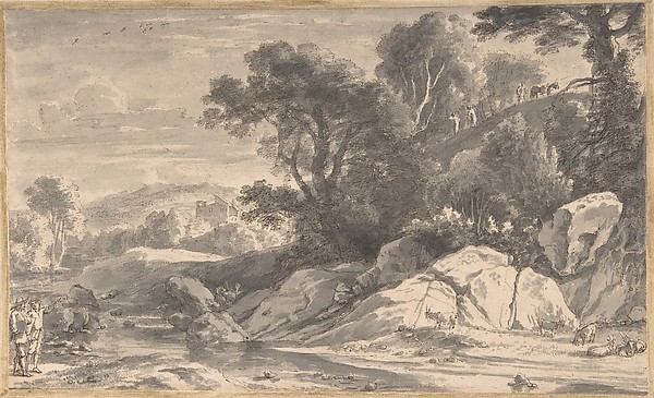 Herman van Swanevelt, A River Landscape with Travellers