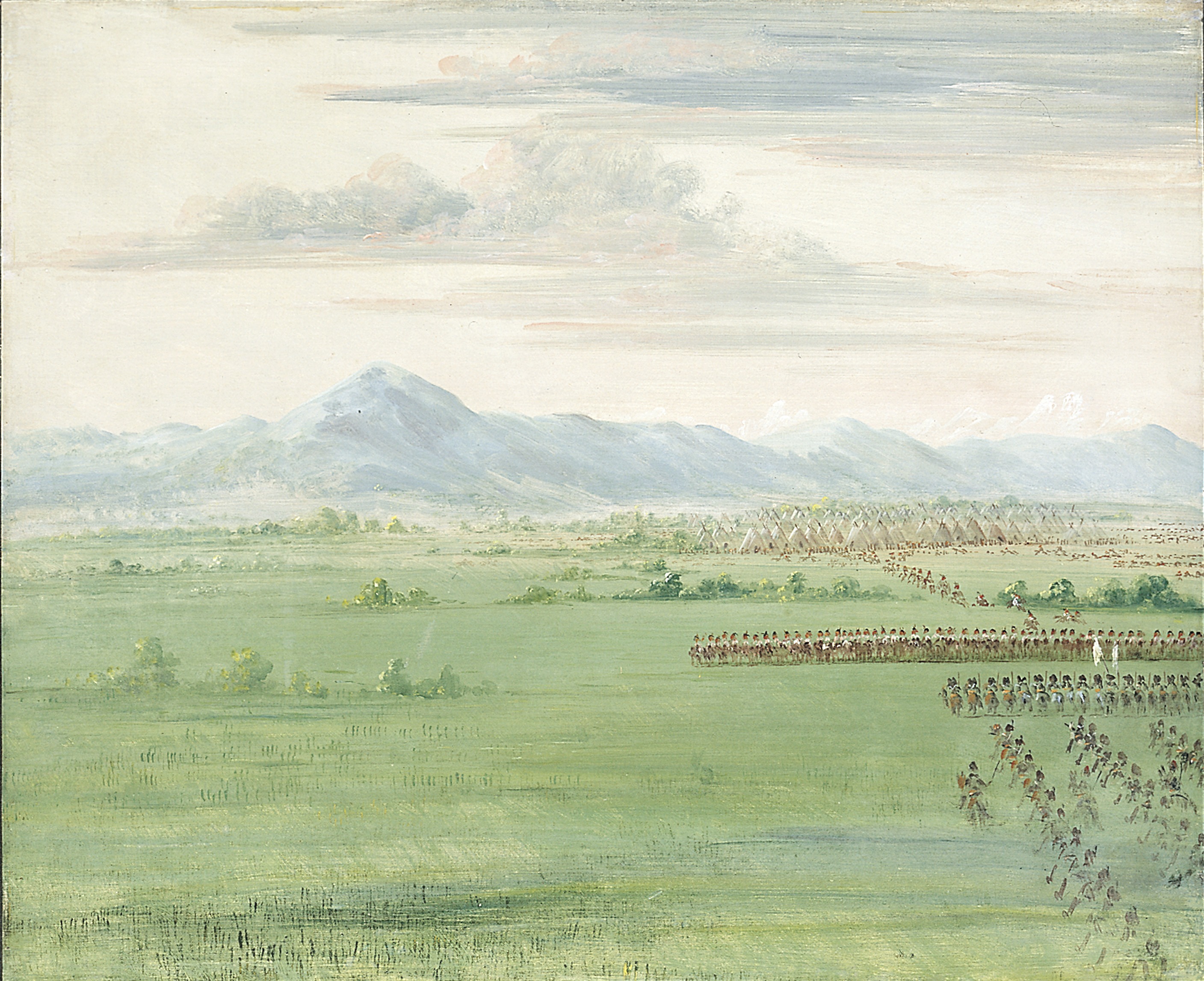 George Catlin, Comanche Warriors, with White Flag, Receiving the Dragoons