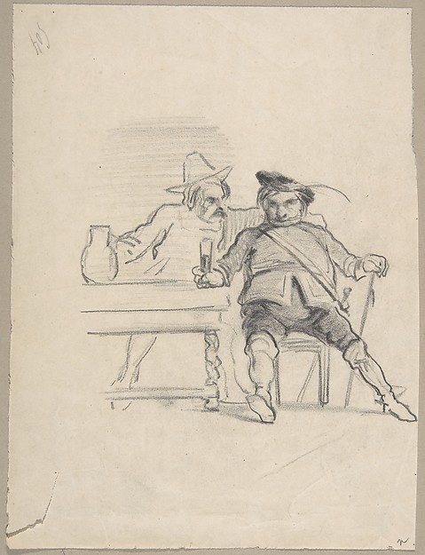 Félicien Rops, Two male figures seated at a table, drinking