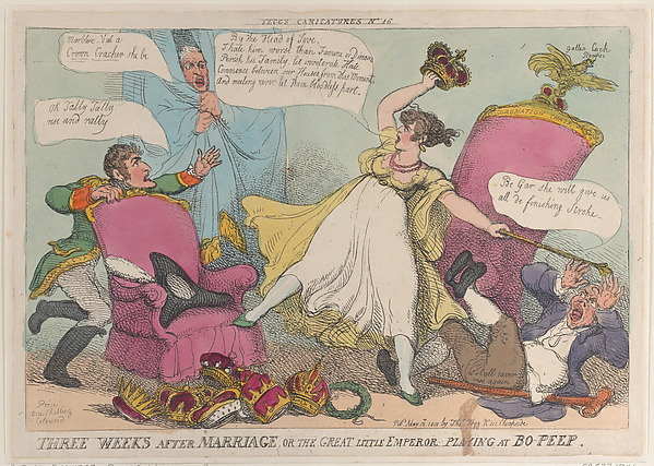 Thomas Rowlandson, Three Weeks After Marriage, or the Great Little Emperor Playing at Bo-Peep